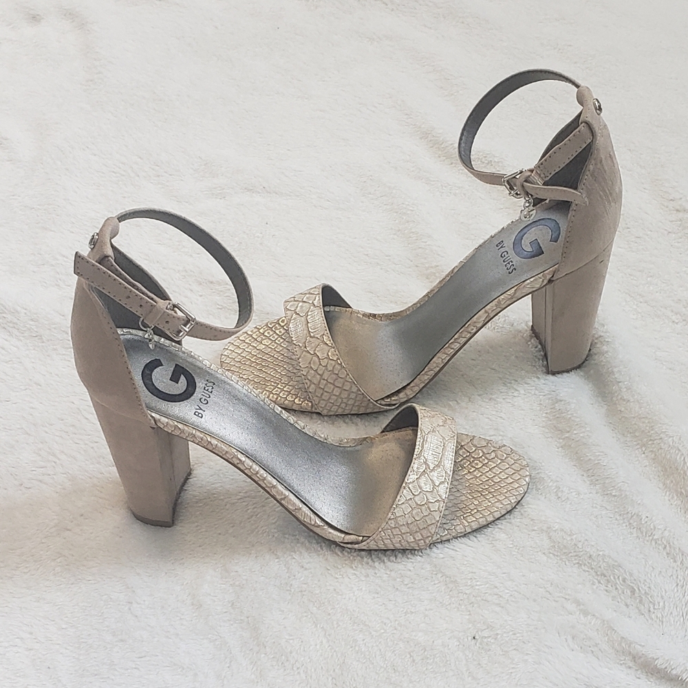 Chantel Heels! Rare nude and gold faux snakeskin!